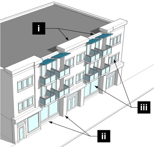 Buildings shall be designed to reduce apparent mass by dividing facades into a series of smaller components. No individual component shall have a length of more than 60 feet.