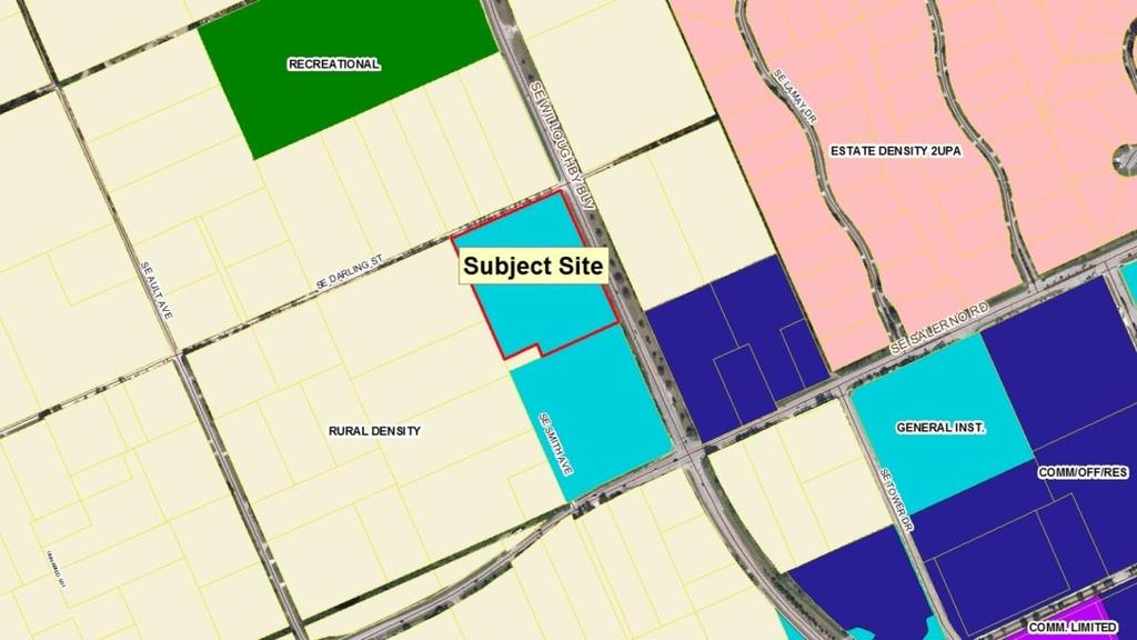 Development Review Staff Report Future land use designations of abutting properties: To the north: Rural Density (across SE Darling St) To the south: General Institutional and Rural Density To the