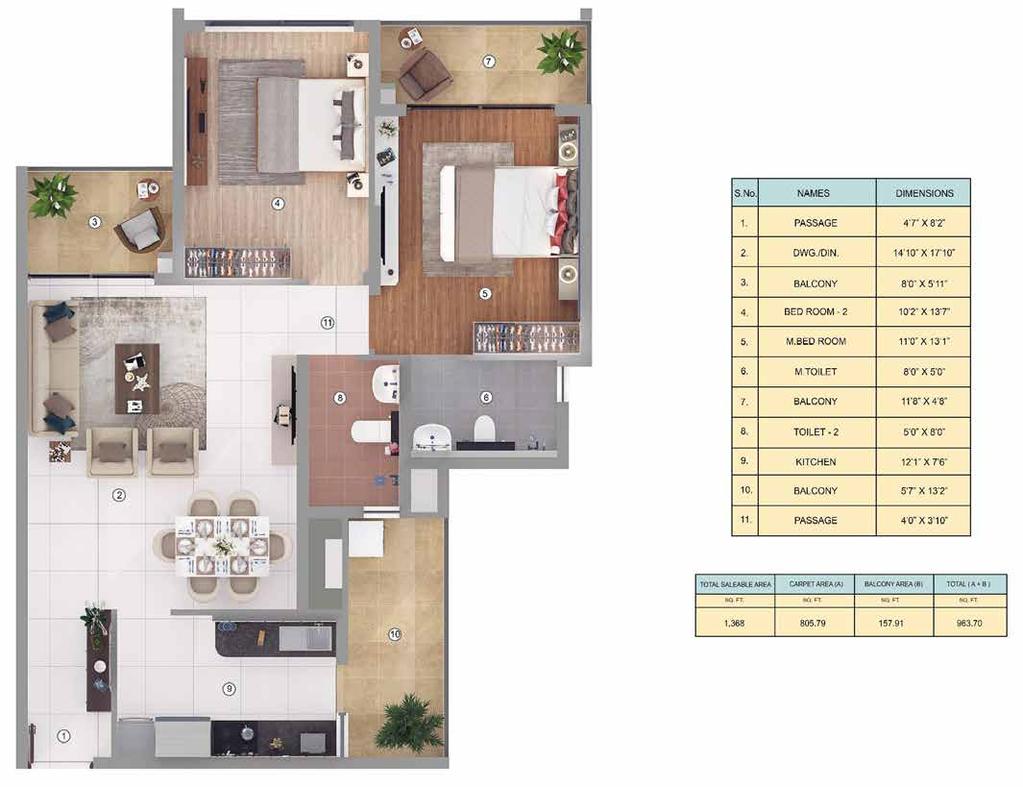 2 BHK LUXURY (TYPE-01) Maximum Variance (+/-) 3% in actual carpet area may occur on account of planning constraints/site