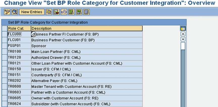 settings for the role categories that need to have a customer account in Financial Accounting (for example, master tenant with