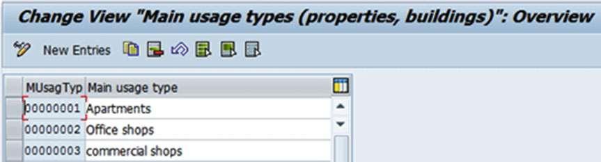 Figure 10-21. Main usage types Maintain Number Range Intervals for Rental Objects Here, you can specify how the number assignment is handled for this usage object.