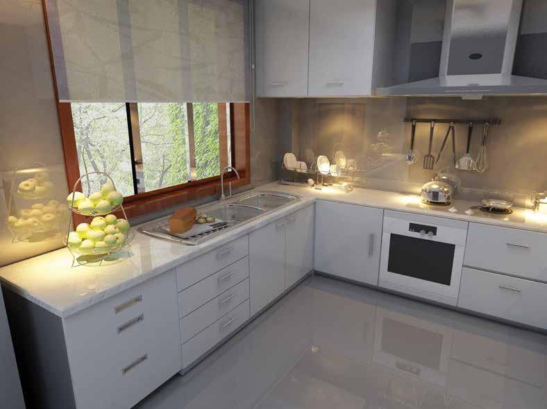 Kitchen : Modular kitchen base trolleys with granite top and stainless steel sink Smart Home Specifications Bathroom : Solar water heater connection in master bathroom Chrome plated bathroom