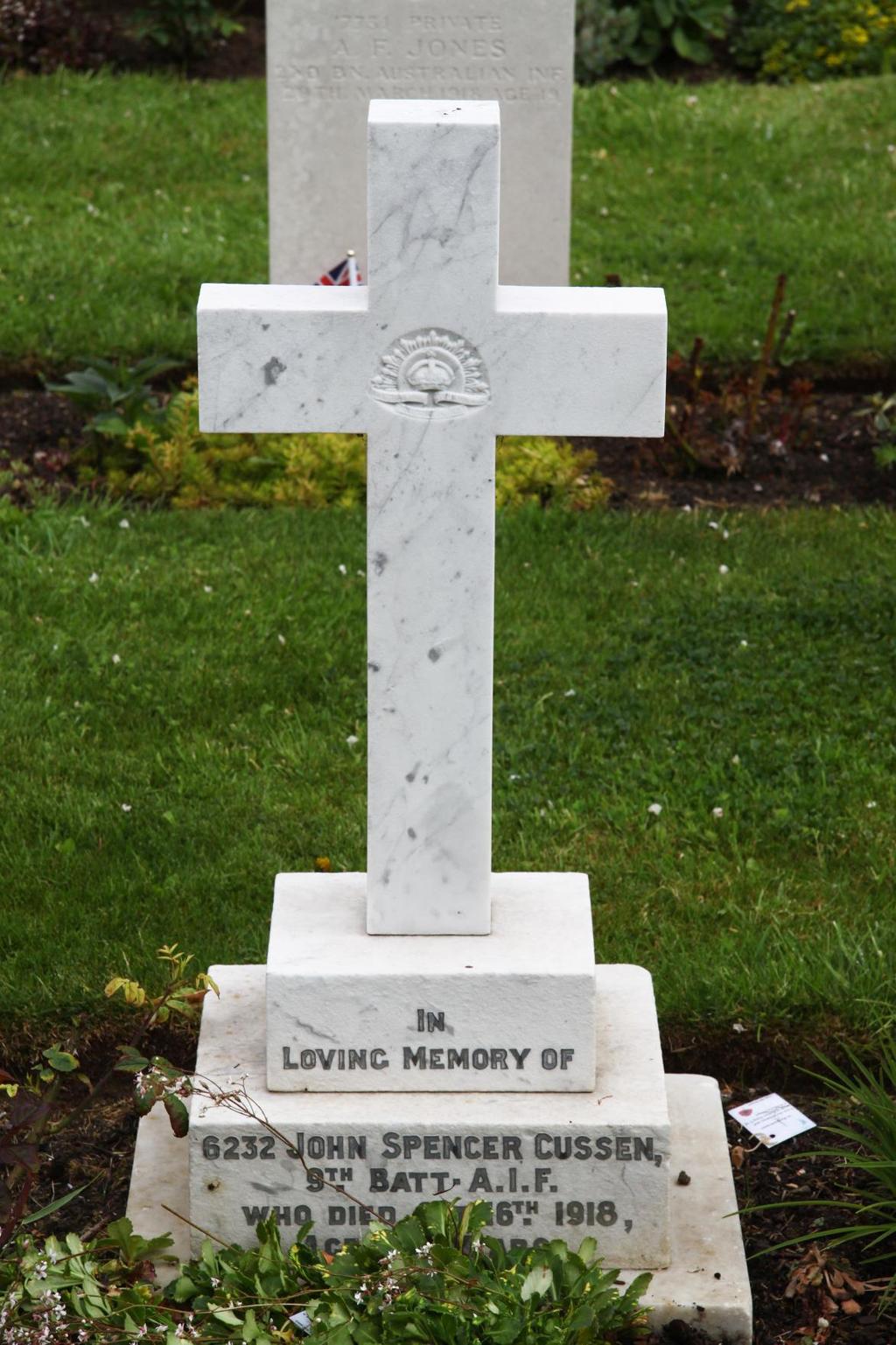 Photo of Pte John Spencer Cussen s Private Headstone in St.