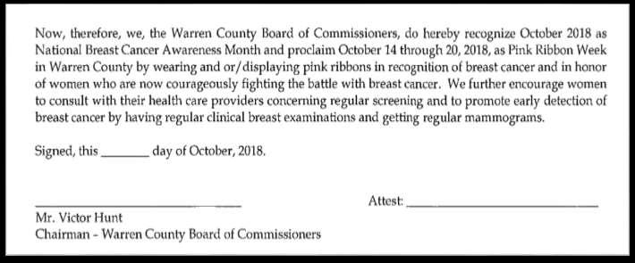 ITEM # 3 Proclamation National Breast Cancer Awareness Month and Pink Ribbon Week: October 14-20, 2018.