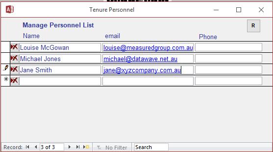 Administrative Functions - Continued 4.3.2 Manage Personnel Data Personnel names, email addresses and phone numbers can be added through this screen.