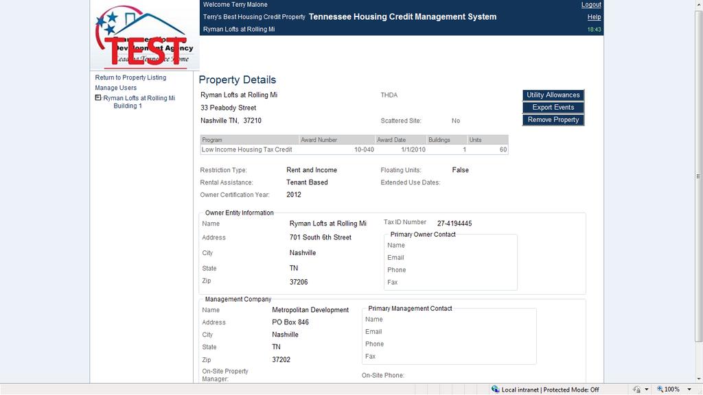 The Property Details screen is read-only. If there is incorrect information, please contact THDA.