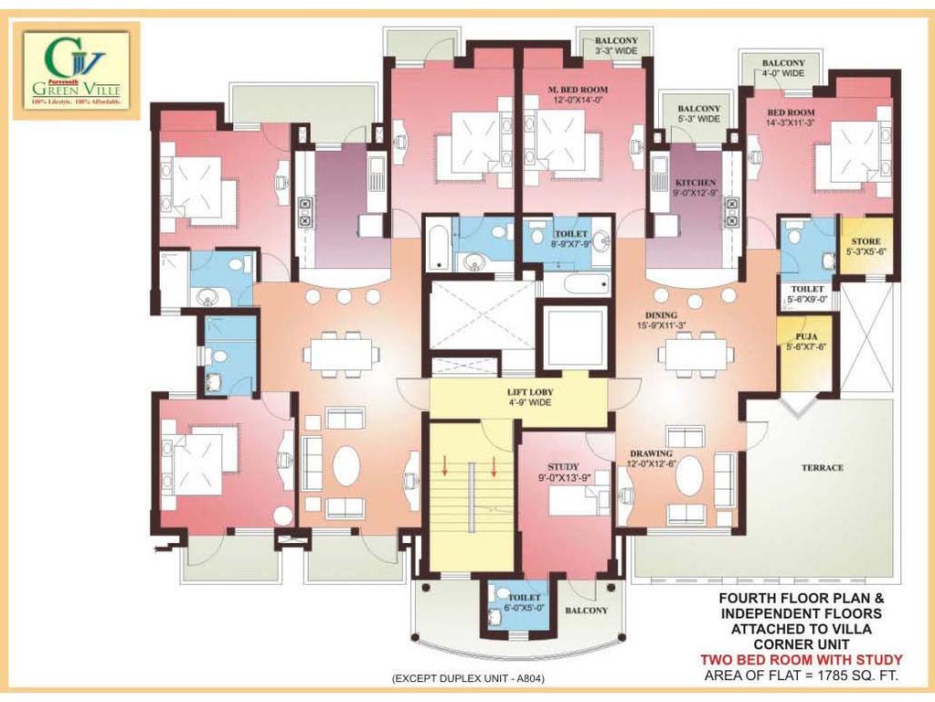 x FOURTH FLOOR PLAN & INDEPENDENT FLOORS ATTACHED TO VILLA CORNER UNIT TWO BED ROOM WITH STUDY Visit www.favista.