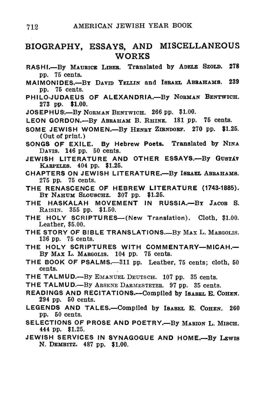 Biographical Notices of Some of the Most Distinguished Jewish Rabbies, and Translations of Portions