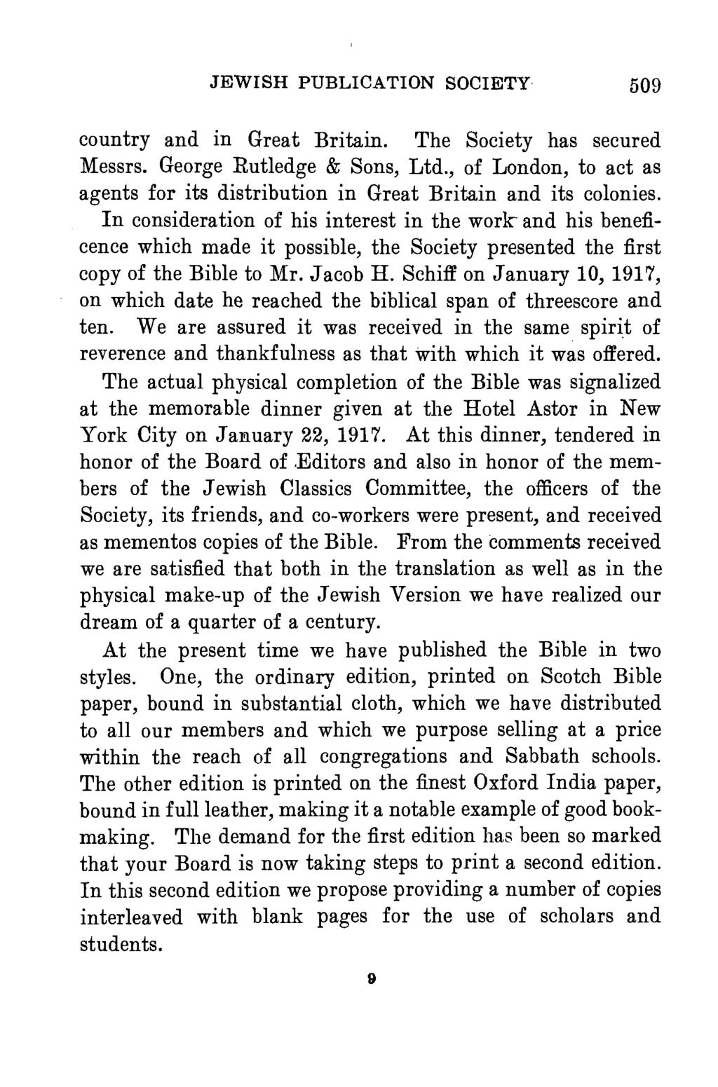 JEWISH PUBLICATION SOCIETY 509 country and in Great Britain. The Society has secured Messrs. George Eutledge & Sons, Ltd.