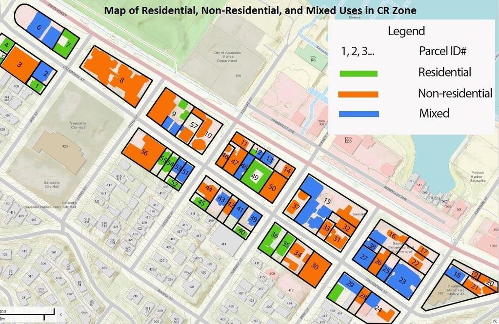 2016 CR Zone Survey Land Use Categories: Residential, Non-Residential (commercial, retail, service business, and office), and Mixed Residential/Non-Residential uses (typical