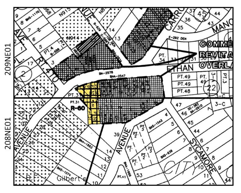 In 1982 Takoma Park Master Plan (SMA G-351), the zone boundaries followed the parcel lines in both grids.