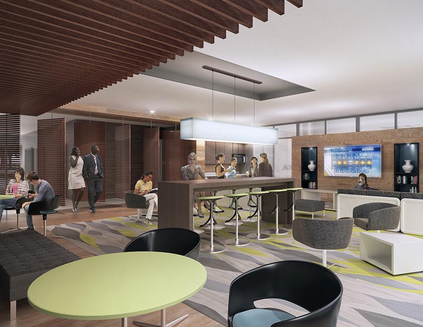 CONTEMPORARY TENANT LOUNGE COFFEE BAR + KITCHENETTE Complimentary coffee bar and kitchenette are perfect for that quick coffee break or collobrative lunch.