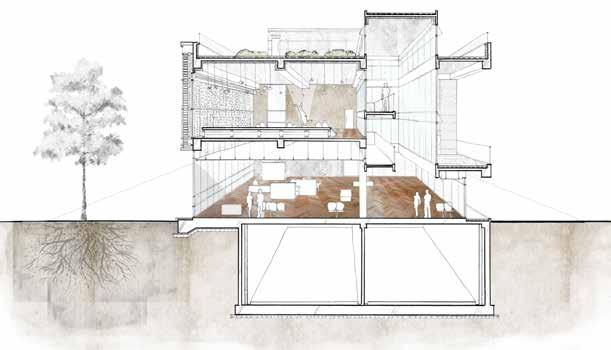 Section drawing With an atrium space, this building could have comfortable rooms for the public with natural ventilation and