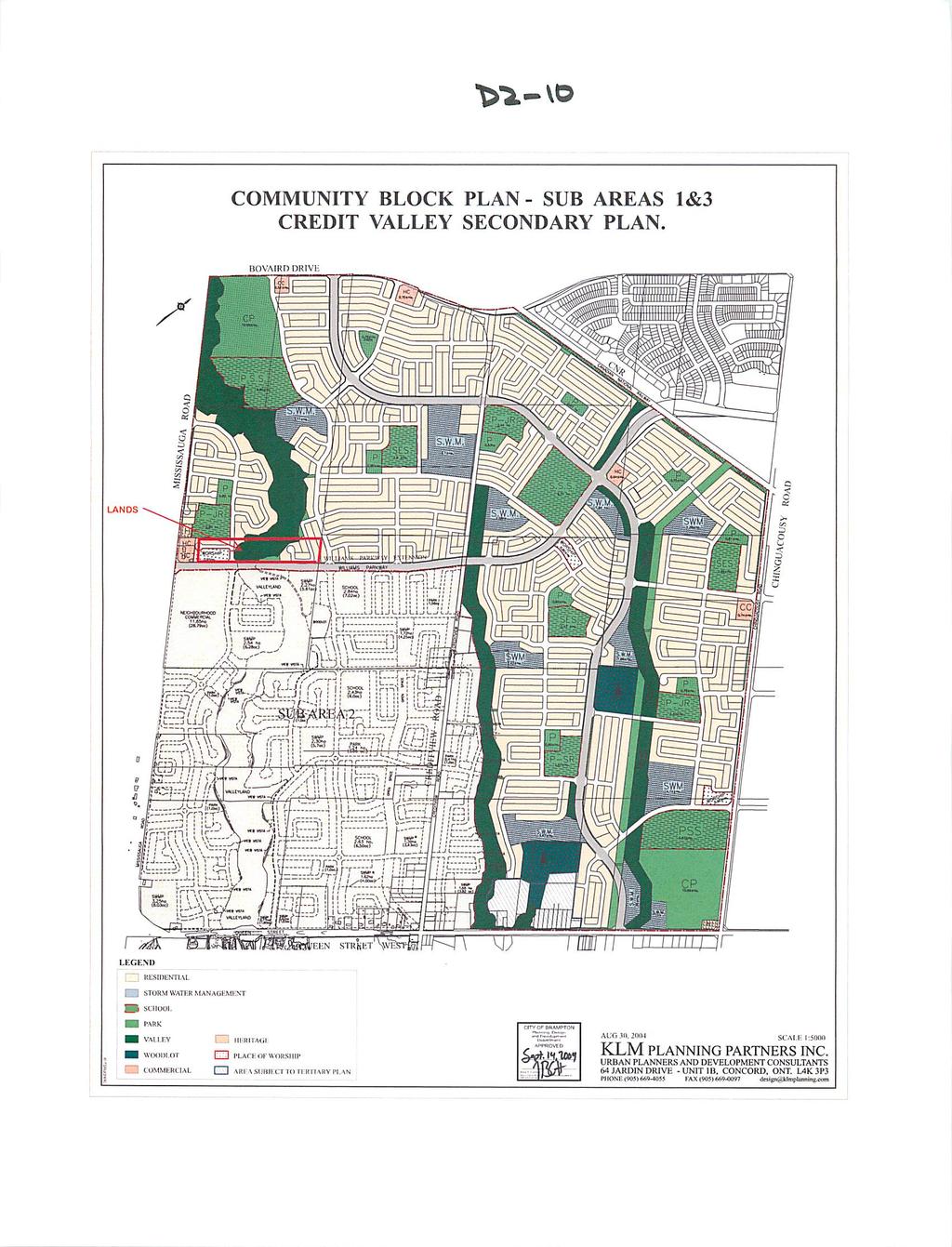\>i-vo COMMUNITY BLOCK PLAN- SUB AREAS 1&3 CREDIT VALLEY SECONDARY PLAN. BOVAIRD DRIVE LEG KM) RESIDENTIAL I"".'.', STORM WATER MANAGEMENT SCHOOL l'-\hk VALLEY.