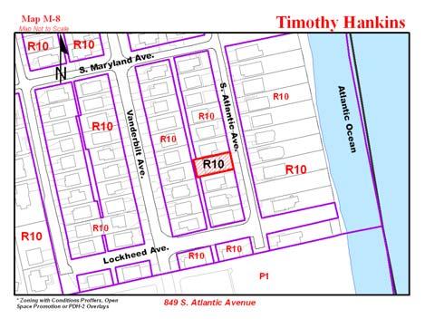 Case #D-1 Timothy Hankins DESCRIPTION OF REQUEST: requests a variance to a 26 foot front yard setback instead of 30 feet as required and to a 0 side yard setback (North side) instead of 10 feet as
