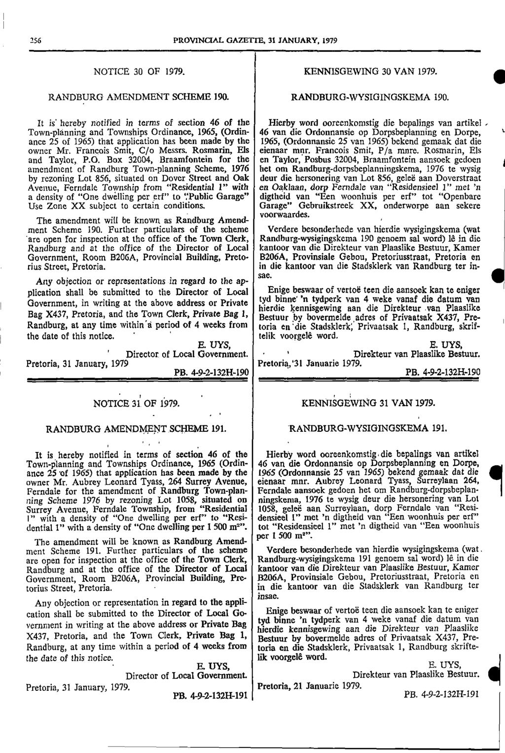 256 PROVNCAL GAZETTE 3 JANUARY 979 NOTCE 30 OF 979 KENNSGEWNG 30 VAN 979 RANDBURG AMENDMENT SCHEME 90 RANDBURGWYSGNGSKEMA 90 t is hereby notified in terms of section 46 of the Hierby word