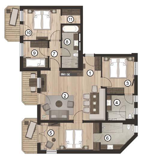 Haus 4 - Apartment 411 First Floor 4 bedrooms 117m 2 Net Price - 837,000 euros Gross Price - 1,004,500 euros Flexible Rental As with most holiday homes in Austria, owners are obliged to rent their