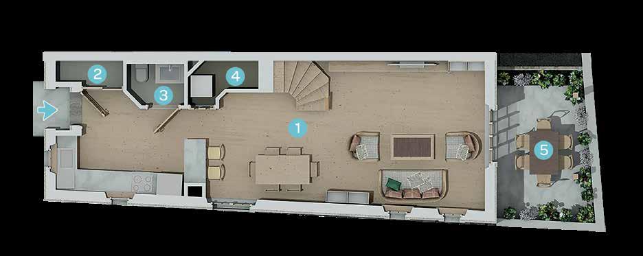 HOUSE NO 1 2 +1 Garden Duplex 1. Living Room, Kitchen: 37,06 m 2 2. Cloakroom: 1,24 m 2 3. WC: 1,88 m 2 4. Storeroom: 2,36 m 2 5. Terrace Garden: 12,13 m 2 6.