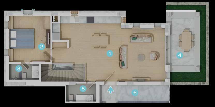 HOUSE NO 6 5+1 Garden Duplex 1. Living Room, Kitchen: 40,00 m 2 2. Bedroom: 12 m 2 3. Bathroom: 2,96 m 2 4.