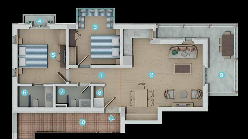 HOUSE NO 8 2+1 1. Hall 5,61 m 2 2. Living Room, Kitchen: 26,63 m 2 3. Bedroom: 11,49 m 2 4. Balcony: 1,44 m 2 5.