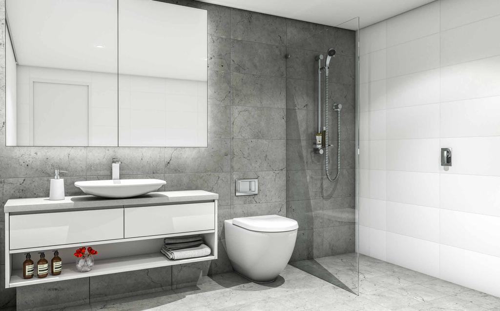 LUXURY BATHROOMS & EN-SUITES Sleek design throughout with frameless shower screen, concealed toilets and spacious