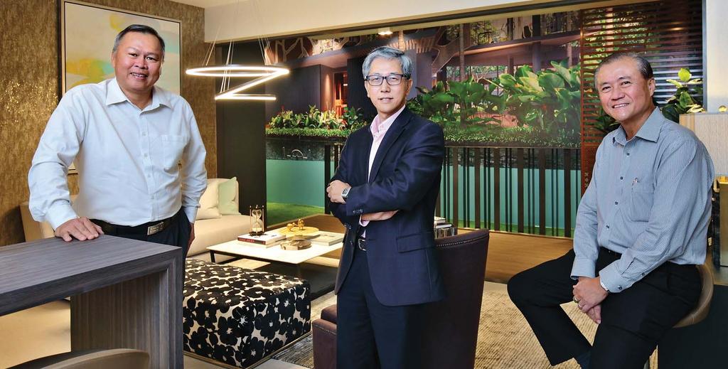 EP6 THEEDGE SINGAPORE FEBRUARY 20, 2017 COVER STORY PICTURES: SAMUEL ISAAC CHUA/THE EDGE SINGAPORE Chia (centre) flanked by CEL Development executive directors Ng (left) and Chng (right) Revitalising