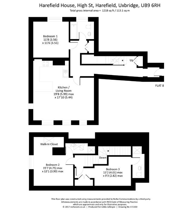 THREE BEDROOM DUPLEX APARTMENT Flat Eight - First/Second Floor 1,218 Sq. Ft. (113.1 Sq.M) Kitchen/Living Room 19 8 x 17 10 Sq.Ft. (5.99 x5.44 Sq.