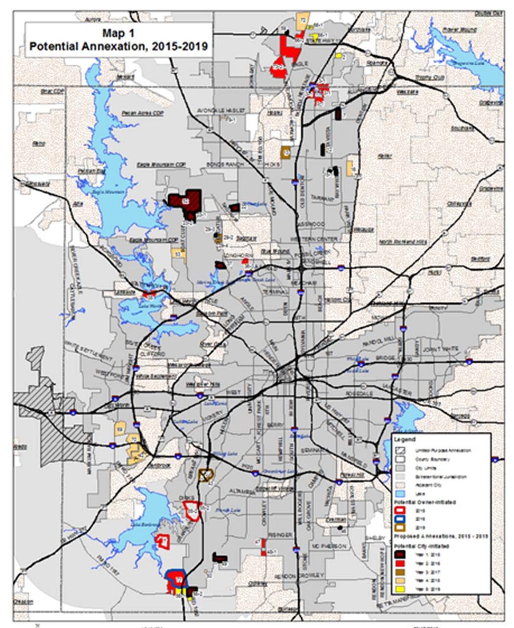 Potential Annexations: 2015-2019 A. Proposed full purpose annexation (15 areas) - totaling 3.
