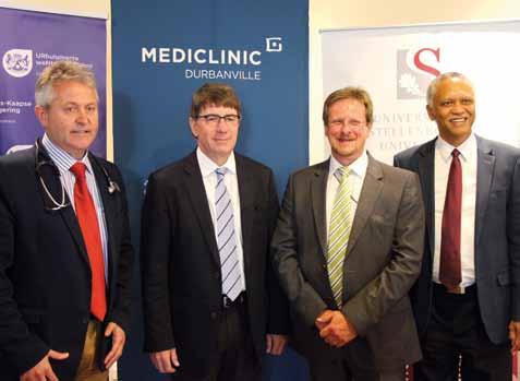 14 Die lede van die paneel by die mediasessie was (van links) dr Rust Theron (internis), mnr Koert Pretorius (Uitvoerende Hoof: Mediclinic Suider- Afrika), mnr Theuns Botha (destydse Wes-Kaapse