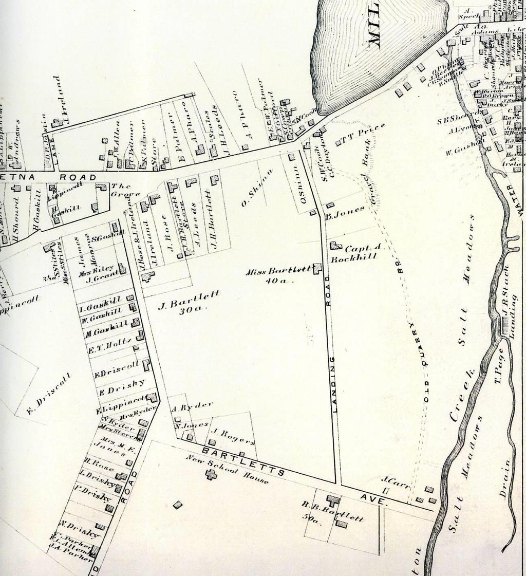 Figure 2: 1876 Scott Map of Burlington County, Tuckerton Inset On this map, the Andrews-Bartlett House shows as the residence of Miss Bartlett, even though it was occupied by the three unmarried