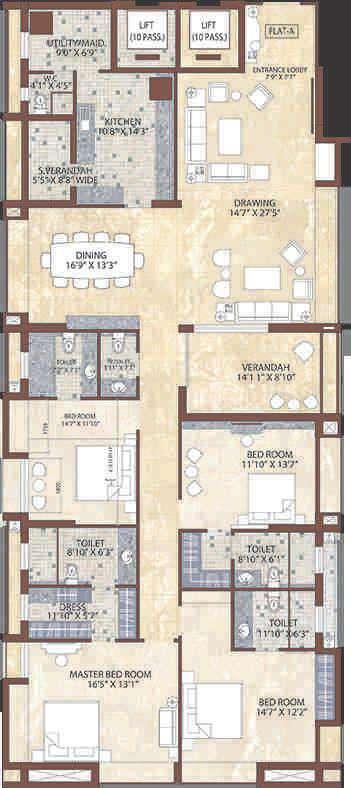 Typical Floor Plan - Block B 1st to 10th 4 BHK Type of