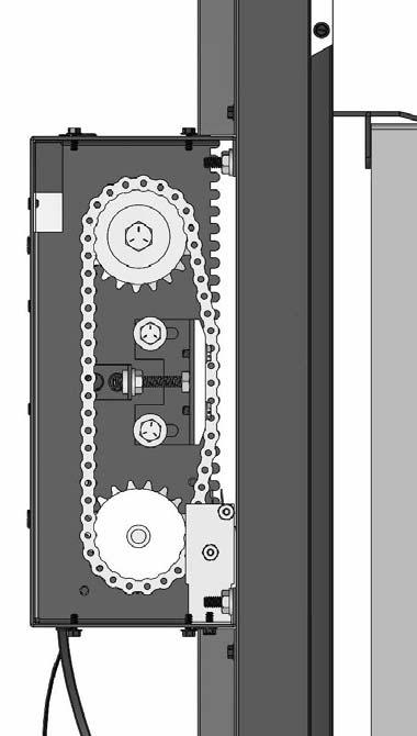 Idler Sprocket Drive Rack Idler Bolt Adjuster Bolt Adjuster Lock Nut Drive Sprocket Drive Chain Access drive chain by removing (4) #8 sheet metal screws using flat blade screwdriver or 1/4 Nut driver.