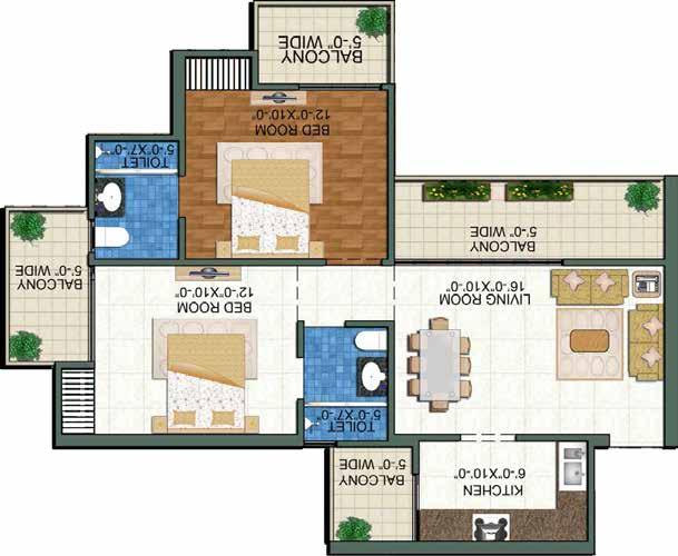 ENTRY Type-1 2 BHK+2 Toilet Super Area = 1097 Sq. Ft.