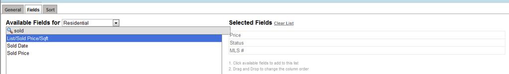 on Fields Tab 7. Choose desired category for field display selection (Residential is default) 8.