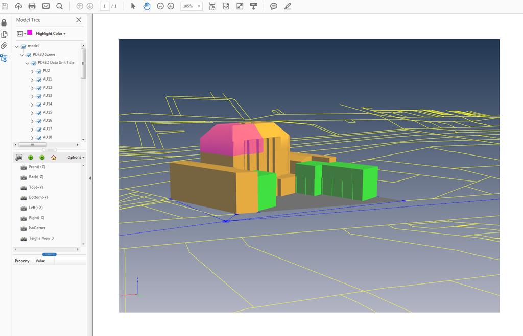 Figure 6. Interactive 3D PDF of a Unit Title Development integrated into the digital cadastre.