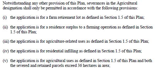 The relevant sections of the Township Official Plan include the following: Policy Description 4.2.