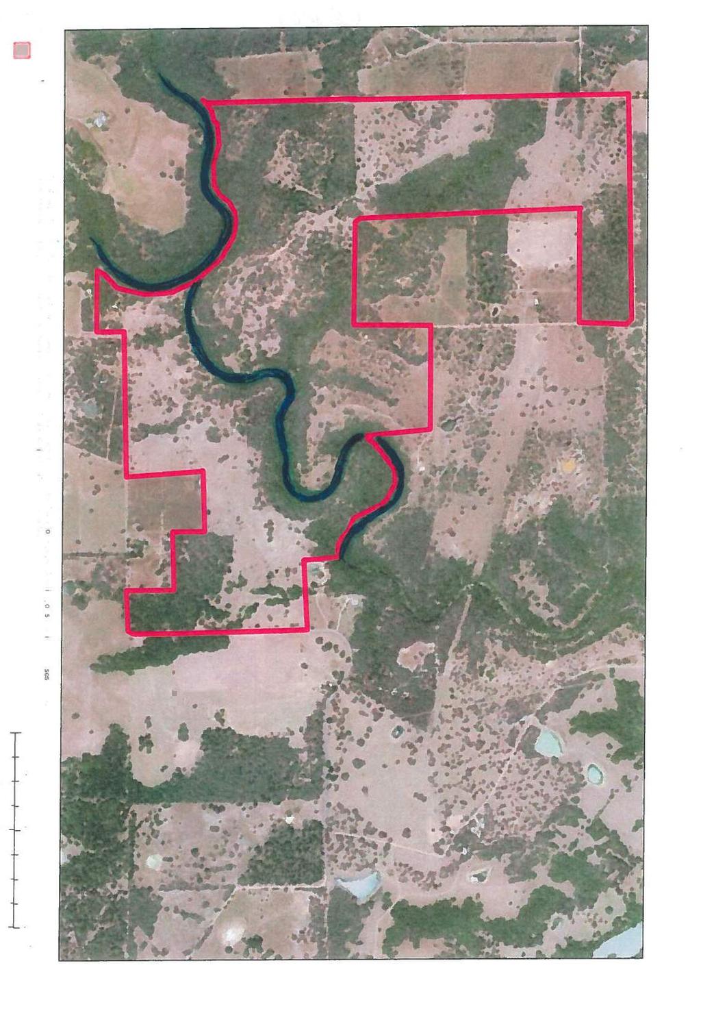 Q Red line indicate the estimated property boundaries Dark blue/black line shows the creek that borders and passes through the property. This map is for informational purposes only.