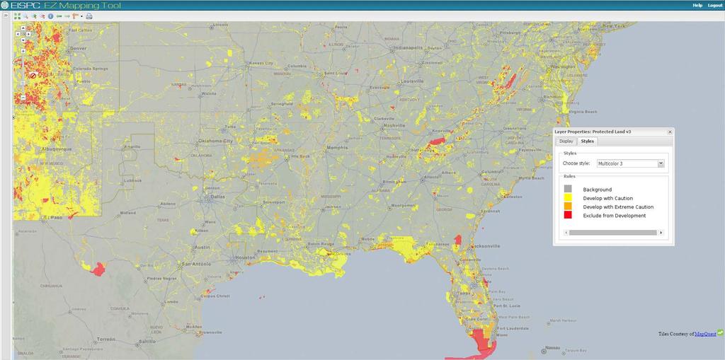 EISPC EZ Mapping Tool NCED and USGS PAD-US are used in suitability models for siting energy corridors NCED