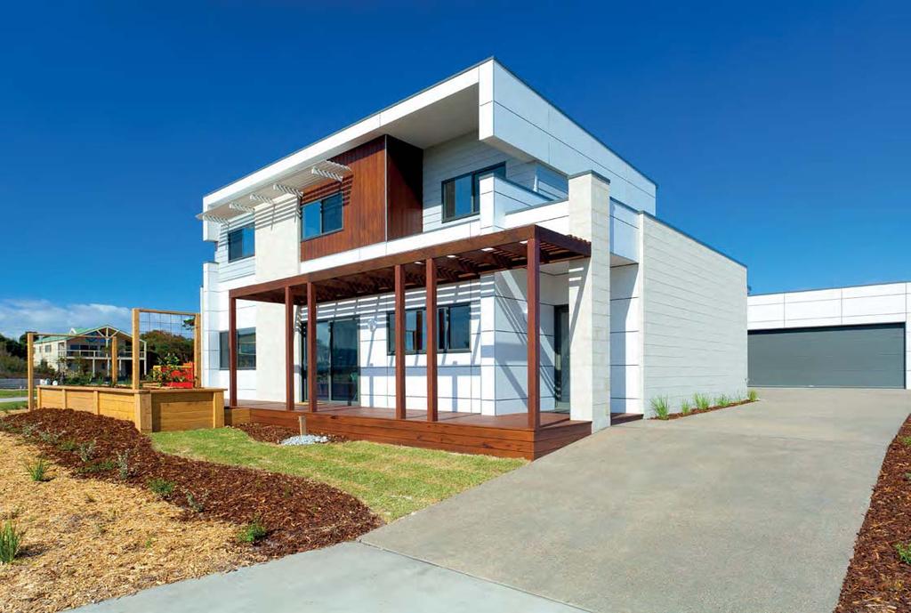 j The first house built in The Cape, a sustainable housing project in Cape Paterson, Victoria, is being used as a sales centre to communicate the value of its many sustainability features.
