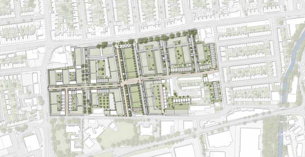 Morden Road The new proposed master plan with Lamp works Merton High Street Tesco South Wimbledon Station Abbey Road Hayward Close Wandle River Additional new homes St.