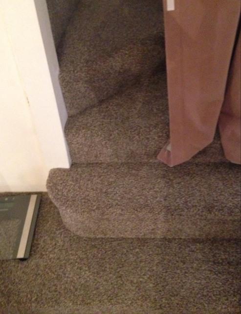 Stairs Used The brown carpeted stairs are in very good condition, as are the walls which are in a fair condition.