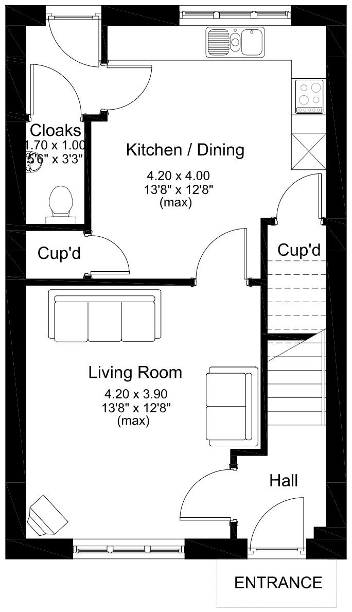 The Ashton /Dining Living Room Cloaks 4.2 x 4.0 (13'8" x 12'8") 4.2 x 3.9 (13'8" x 12'8") 1.7 x 1.