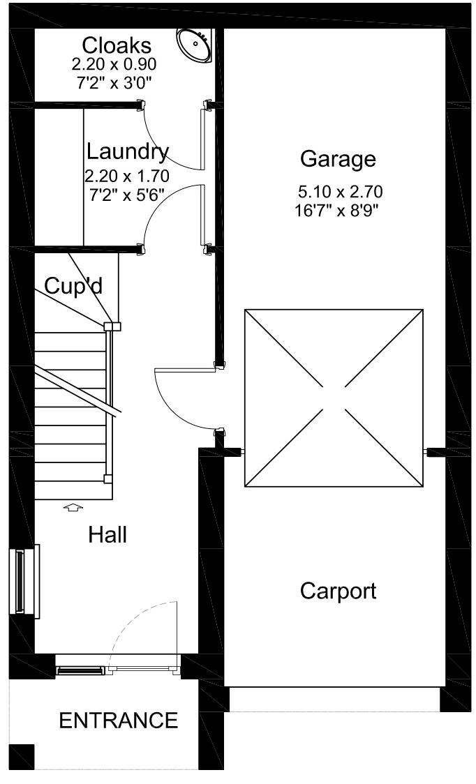 The Burton Garage Laundry Cloakroom 5.1 x 2.7 (16'7" x 8'9") 2.2 x 1.7 (7'2"x 5'6") 2.2 x 0.