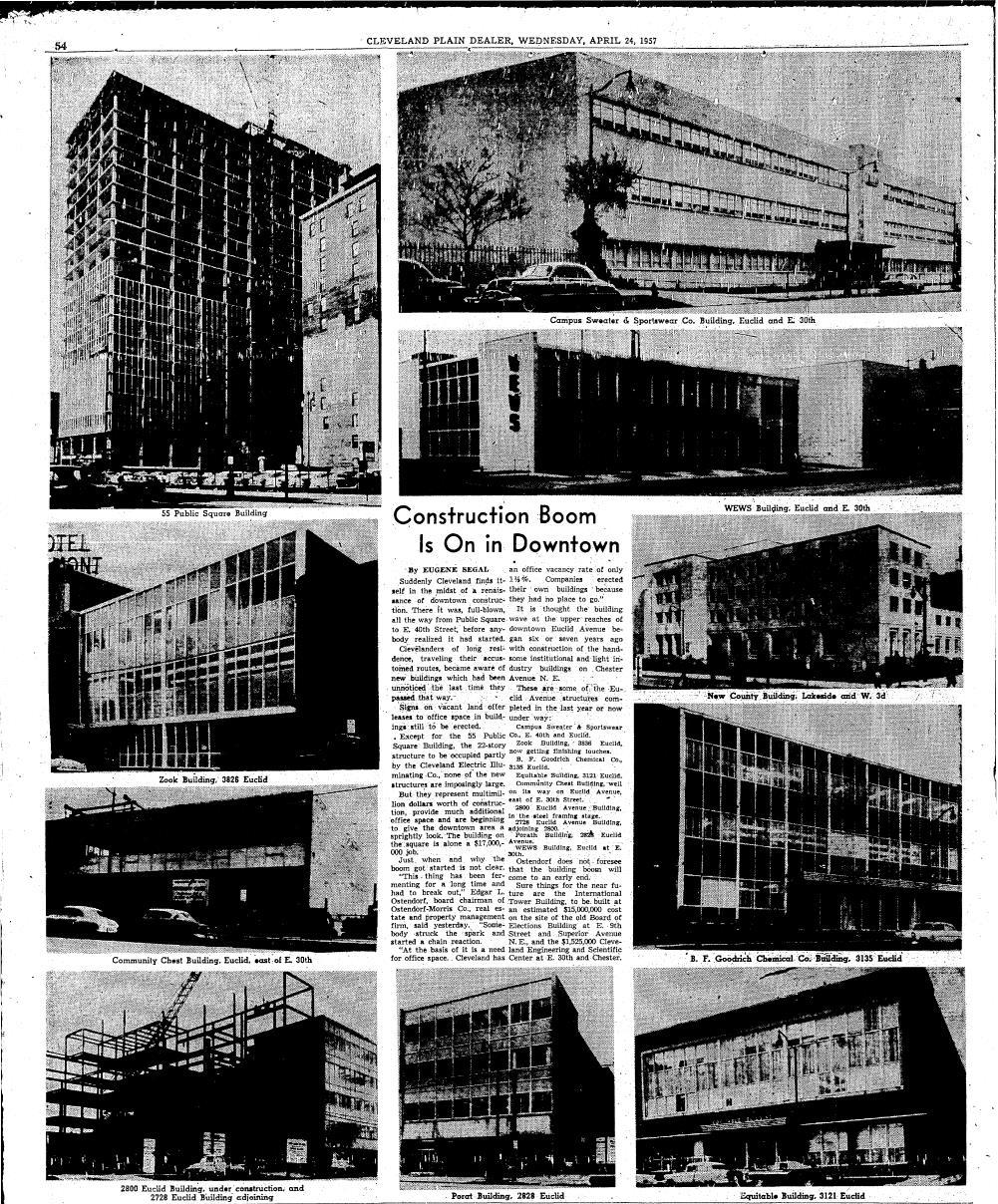 Construction Boom Downtown & Euclid Ave. - 1957 55 Public Square Building Campus Sweater & Sportswear Co. Building. E. 40 th & Euclid WEWS Building, E.