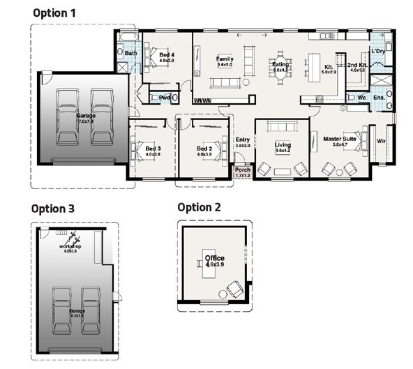 Lindeman Facade Pictured 0.00m 1.0m /4.5 Koroit Option 1 & Residence 55.10 m Porch.04 m Garage 5.80 m Option Residence 54.8 m Porch.04 m Garage 8.1 m TOTAL 10.94.47 m TOTAL 9.7 6.57 m 8.