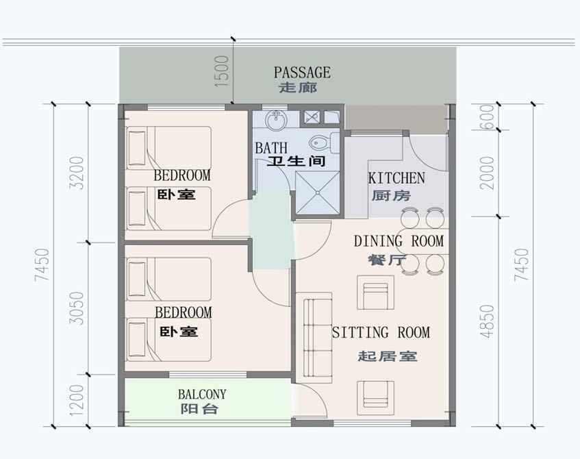 27m2 Floor area of three Bedroom 70.