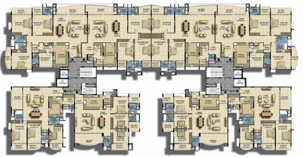 TYPICAL FLOOR PLAN WATERFRONT H G F E A B MARINE DRIVE ROAD C D Apartment Type Super Built-up Area (in sft) Built-up Area (in sft) Share of Common Area (in sft) Carpet Area