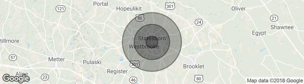 DEMOGRAPHICS MAP & REPORT, Statesboro, GA 30458 POPULATION 1 MILE 3 MILES 5 MILES Total population 2,453 20,200 34,087 Median age 27.6 25.1 25.8 Median age (Male) 29.2 25.7 26.