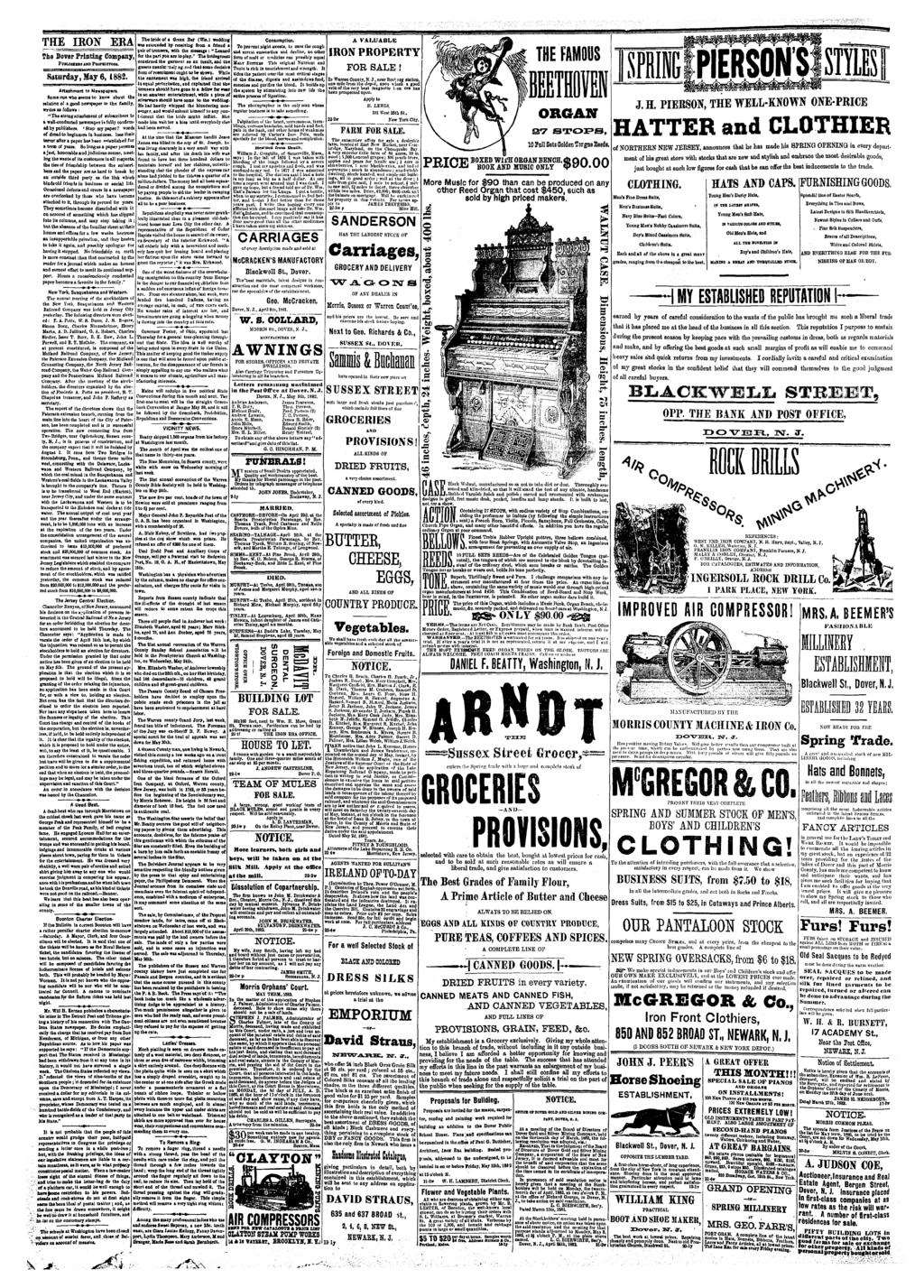 THE RON ERA The Dover Prnng; Company, Saurday, May 6, 1882. Aaohmsn o Newpapen.