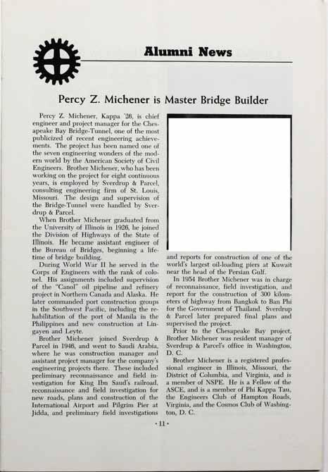 Pfc If A lum ni News Percy Z. M ichener is M aster Bridge Builder Percy Z.
